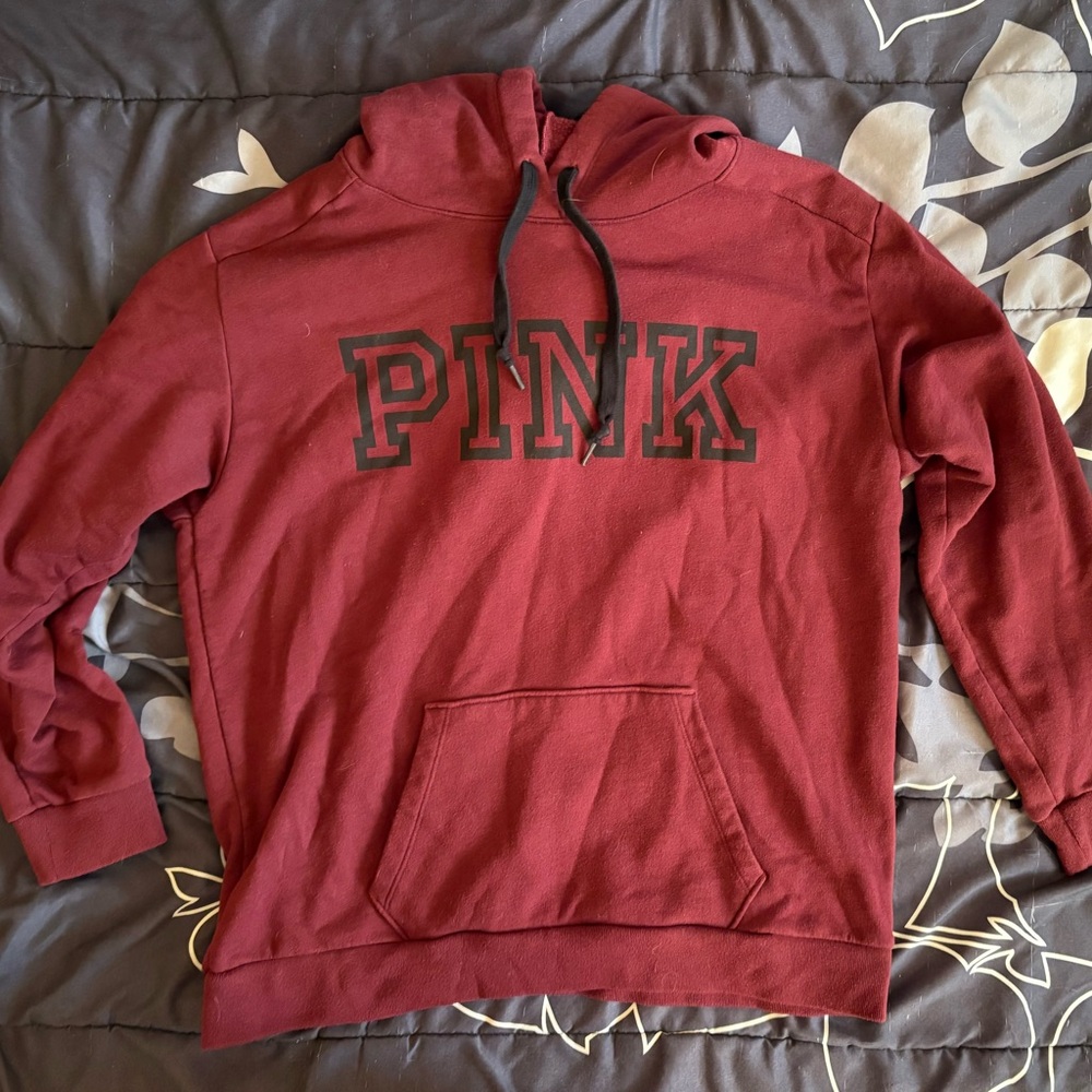 Maroon Victoria Secret Hoodie with Black Lettering